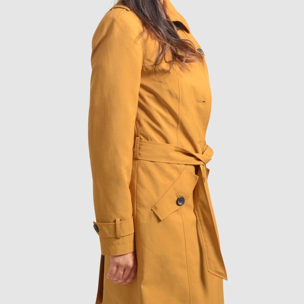OLGYN Women's Savannah Mustard Trench Coat - Picture 3 of 4